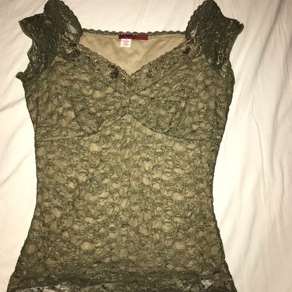 Olive Lace Short Sleeve Blouse XS - Picture 1 of 5